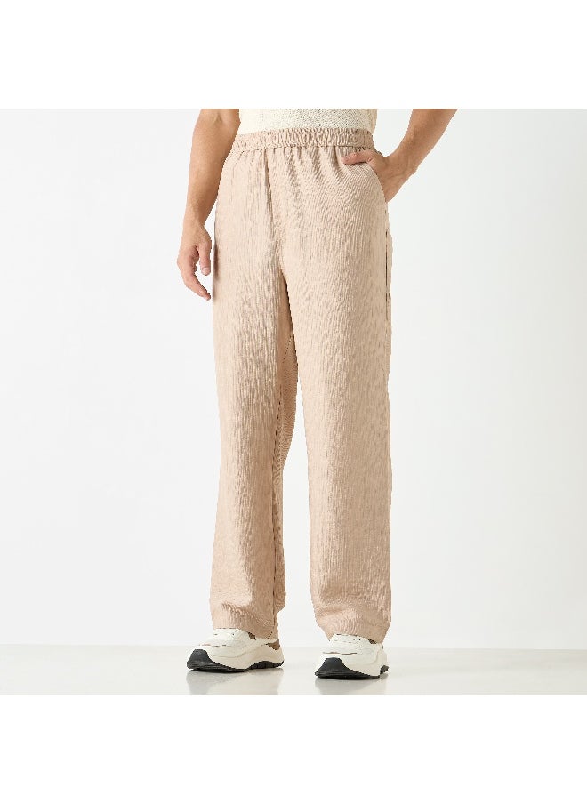Iconic Iconic Textured Relaxed Fit Pants with Flexi Waist and Pockets  - Image 3