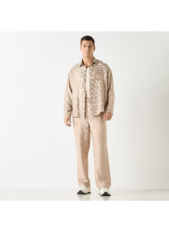Iconic Iconic Textured Relaxed Fit Pants with Flexi Waist and Pockets  - Image 4