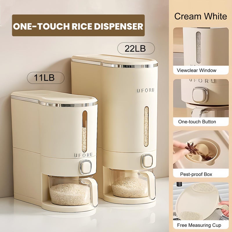 UFORU Rice Dispenser, Rice Storage Container with Measuring Cup for Kitchen Pantry Household, Dry Food Storage Containers Airtight, Sealed Moisture Proof, 11 Lbs - Image 3