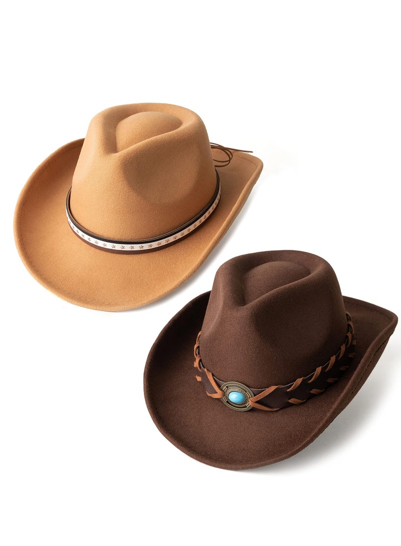 SOLARAE Classic Cowboy Hat Western Felt Wide Brim Women Men Fedora Hats Beach Sun for Wide Cowgirl Summer - Image 1