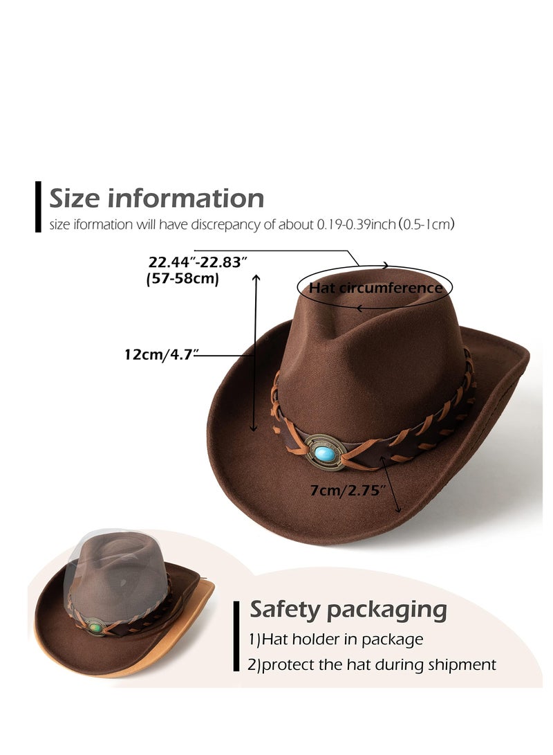 SOLARAE Classic Cowboy Hat Western Felt Wide Brim Women Men Fedora Hats Beach Sun for Wide Cowgirl Summer - Image 4