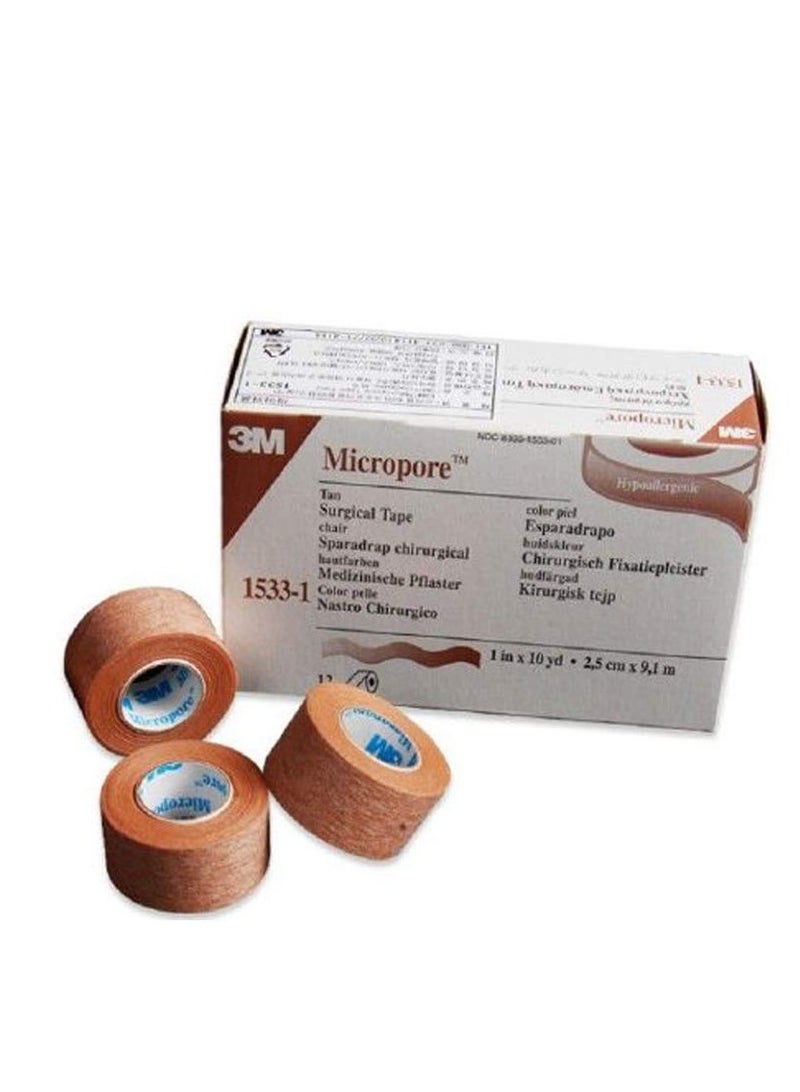 3m Micropore Paper Tape - Tan, 1" Wide -1 Roll ( 2,5 cm-9,1 m ) - Image 3