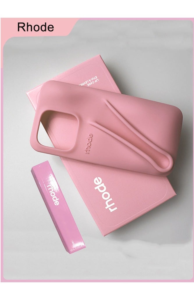 rhode 2 in 1 Silicone Phone Case with Stick On 💄 Holder, Fashionable and Shockproof Back Cover for iPhone 16 Pro Max, Perfect Gift for Girls, Pink - Image 1