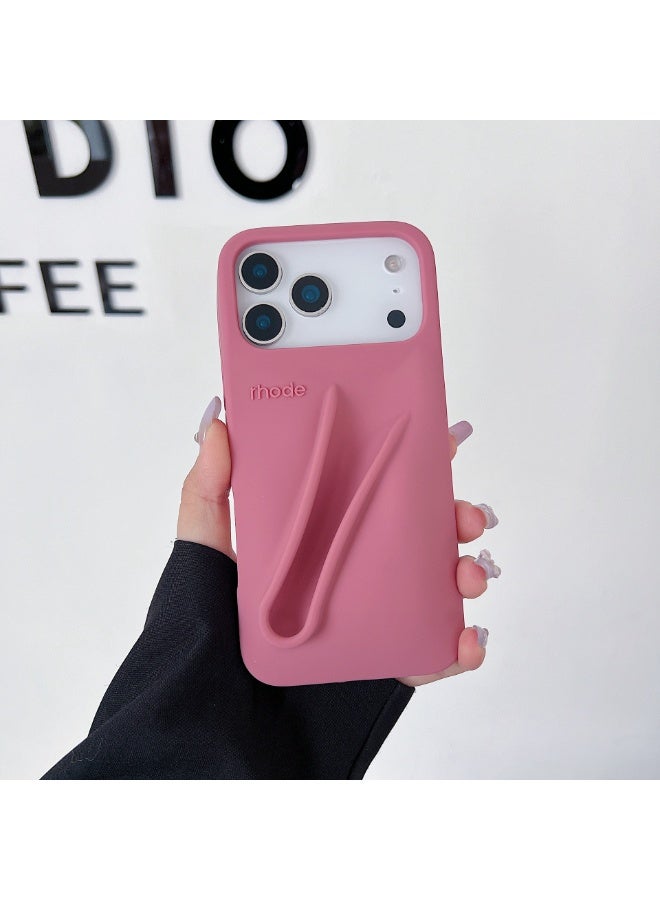 rhode 2 in 1 Silicone Phone Case with Stick On 💄 Holder, Fashionable and Shockproof Back Cover for iPhone 16 Pro Max, Perfect Gift for Girls, Pink - Image 2