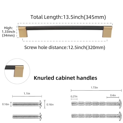 POVEFONK 6 Pack 1258 Inch Black and Champagne Copper Cabinet Handles Knurled Pulls for Kitchen Drawers and Cabinets Hardware - Image 3