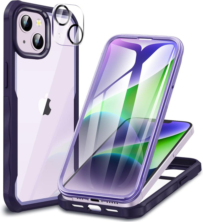 CENHUFO Compatible with iPhone 14 Plus Case Built-in Glass Screen Protector with Camera Lens Protector, 360°Full Body Heavy Duty Protective Phone Case for iPhone 14 Plus case Shockproof -Purple Defect free upgraded substance - Image 1