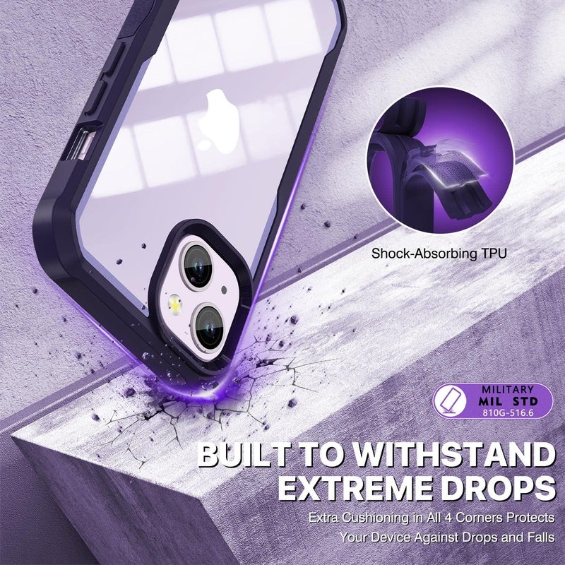 CENHUFO Compatible with iPhone 14 Plus Case Built-in Glass Screen Protector with Camera Lens Protector, 360°Full Body Heavy Duty Protective Phone Case for iPhone 14 Plus case Shockproof -Purple Defect free upgraded substance - Image 4