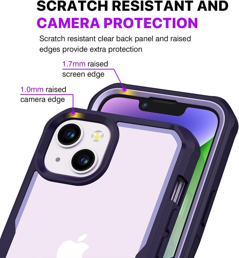 CENHUFO Compatible with iPhone 14 Plus Case Built-in Glass Screen Protector with Camera Lens Protector, 360°Full Body Heavy Duty Protective Phone Case for iPhone 14 Plus case Shockproof -Purple Defect free upgraded substance - Image 5