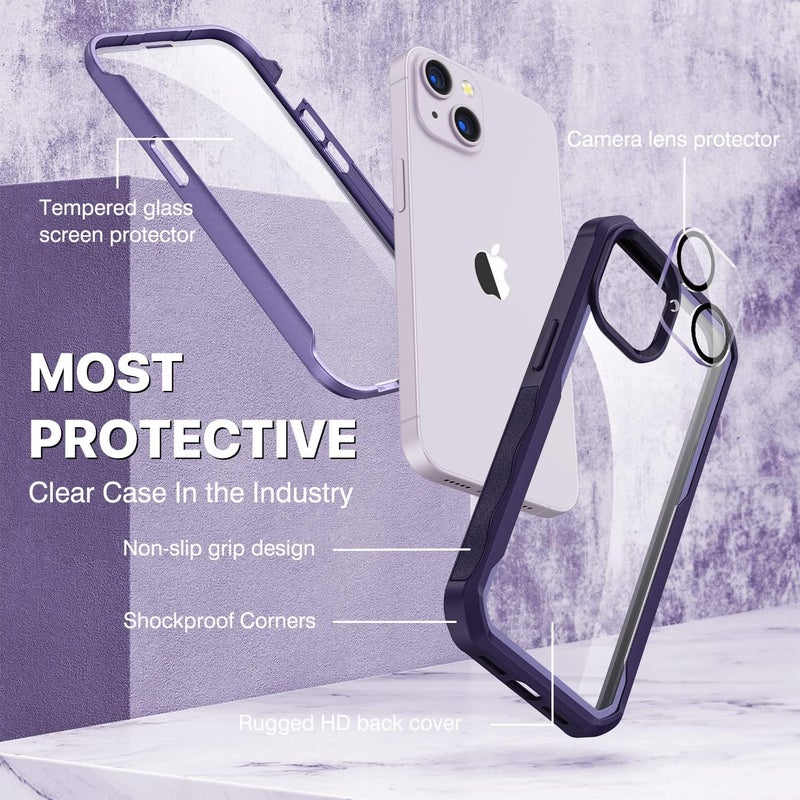 CENHUFO Compatible with iPhone 14 Plus Case Built-in Glass Screen Protector with Camera Lens Protector, 360°Full Body Heavy Duty Protective Phone Case for iPhone 14 Plus case Shockproof -Purple Defect free upgraded substance - Image 2