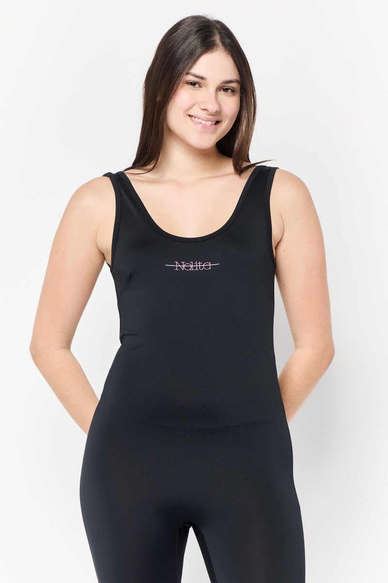 Women Sportswear Fit Sleeveless Training Jumpsuit, Black