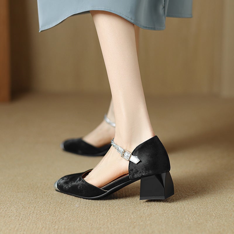 Source 2024 Summer Fashion Mid-Heel Splicing 31-43 Size Size Suede Women'S Hollow Sandals With Buckle - Image 5
