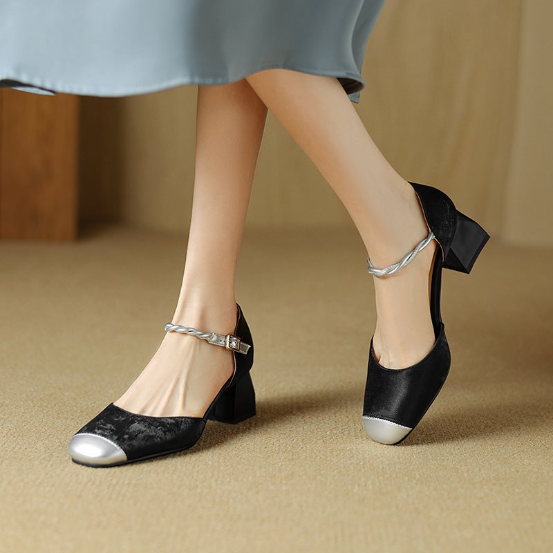 Source 2024 Summer Fashion Mid-Heel Splicing 31-43 Size Size Suede Women'S Hollow Sandals With Buckle - Image 2
