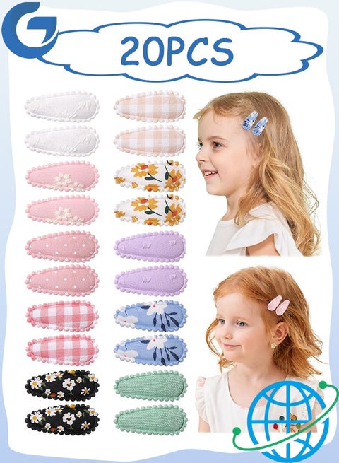 20 Pcs Multicolour Snap Toddler Hair Clips - Flower Patterns Hair Pin, Wrapped Mini Hair Barrettes, Cute Hair Accessories for Girls and Infants