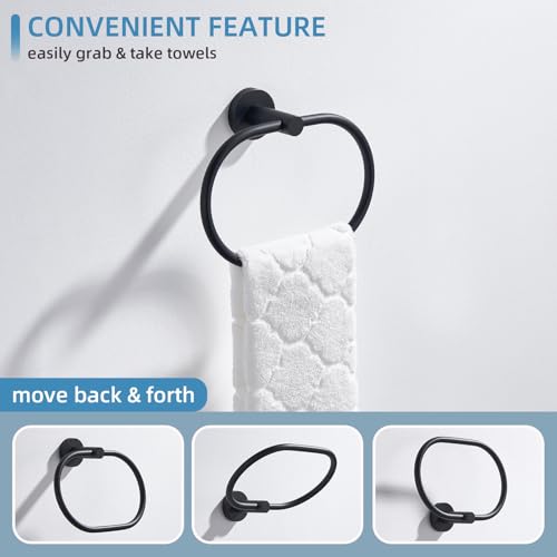 Angle Simple Bathroom Hand Towel Holder, SUS 304 Stainless Steel Swivel Hand Towel Ring Rack for Wall, Matte Black - Image 4