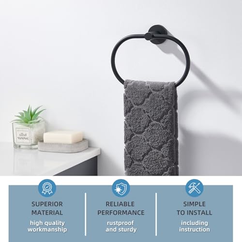 Angle Simple Bathroom Hand Towel Holder, SUS 304 Stainless Steel Swivel Hand Towel Ring Rack for Wall, Matte Black - Image 3