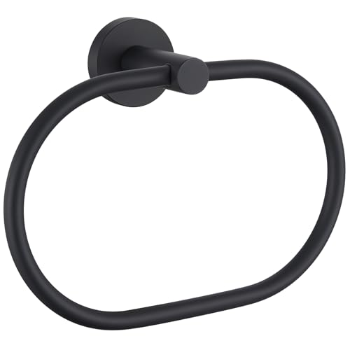 Angle Simple Bathroom Hand Towel Holder, SUS 304 Stainless Steel Swivel Hand Towel Ring Rack for Wall, Matte Black - Image 1