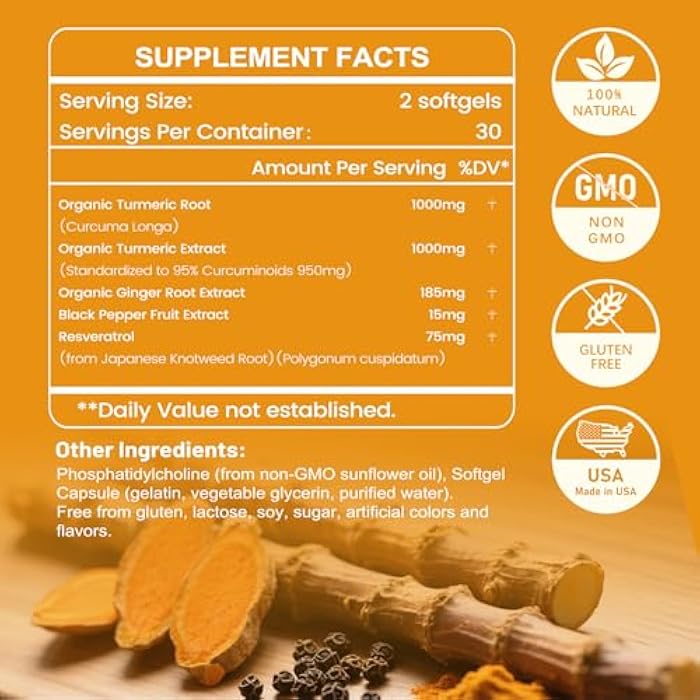 inGreens Turmeric Supplement 2275mg, 95% Curcumin, Liposomal Curcumin for Best Absorption, Curcumin Supplement for Joint Support, Bottled in USA - 60 Softgels - Image 2