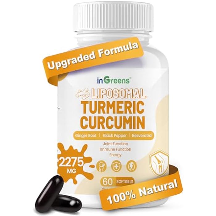 inGreens Turmeric Supplement 2275mg, 95% Curcumin, Liposomal Curcumin for Best Absorption, Curcumin Supplement for Joint Support, Bottled in USA - 60 Softgels - Image 1