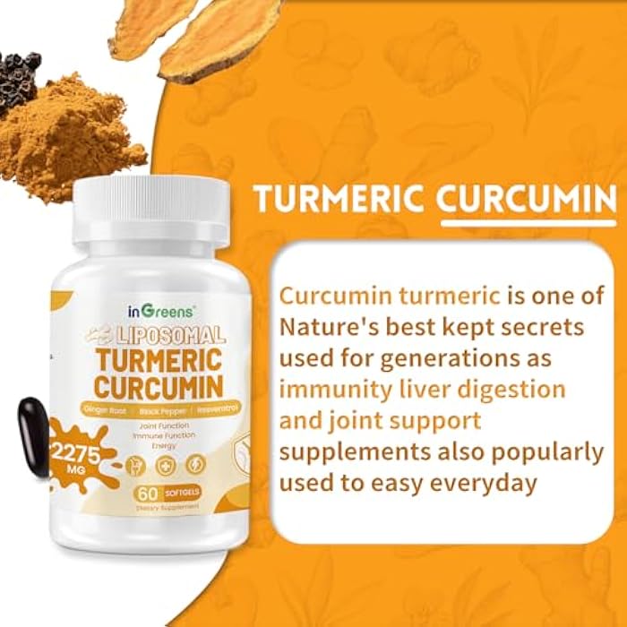 inGreens Turmeric Supplement 2275mg, 95% Curcumin, Liposomal Curcumin for Best Absorption, Curcumin Supplement for Joint Support, Bottled in USA - 60 Softgels - Image 3