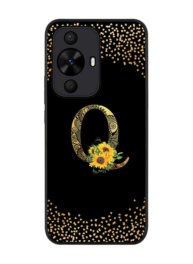 Stylizedd Rugged Black edge case for Huawei nova 12s / Huawei nova 11/ Huawei nova 12 Lite 4G,Custom Monogram Initial Letter Floral Pattern Alphabet - Q (Black) - Image 1