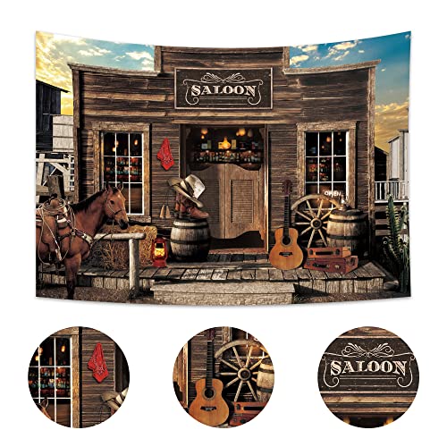 Imirell Western Saloon Cowboy Backdrop 7Wx5H Feet Country Vintage Bar Wild West Ranch Texas Vaque Horse Barn Door Cowgirl Baby Shower Birthday Photography Background Photo Shoot Decor Props Decoration - Image 2