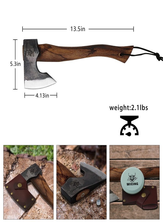 WICING 13.5 Inch Hatchet, Camping Axes and Hatchets 1065 Carbon Steel and Beech Handle, with Leather Sheath - Image 2