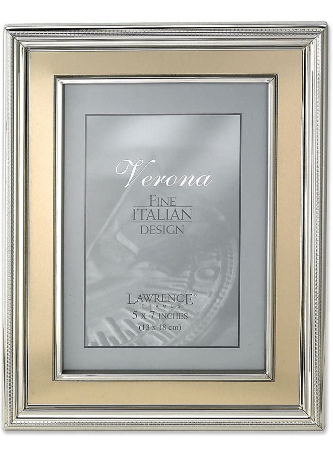 Lawrence Frames Lawrence Frames 5 by 7-Inch Silver Plated Metal Picture Frame, Brushed Gold Inner Panel 
