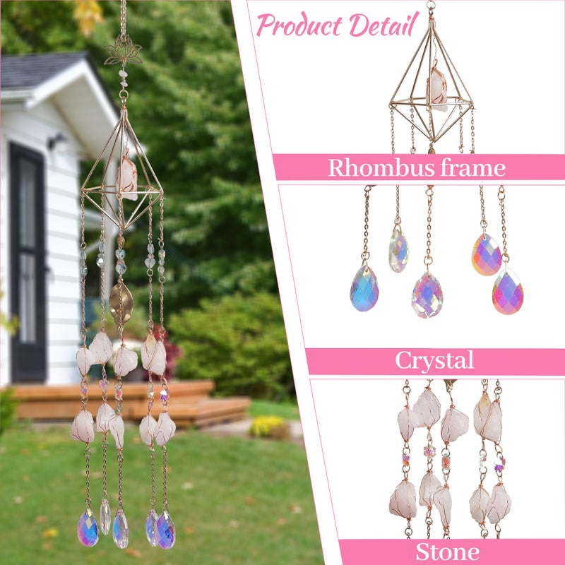 Dreamsum Rose Quartz Crystal Window Suncatcher, Healing Rose Quartz Crystal Decor for Home Garden, Gift for Christmas Birthday Valentine Mothers Day to Lover Parents Friends - Image 4