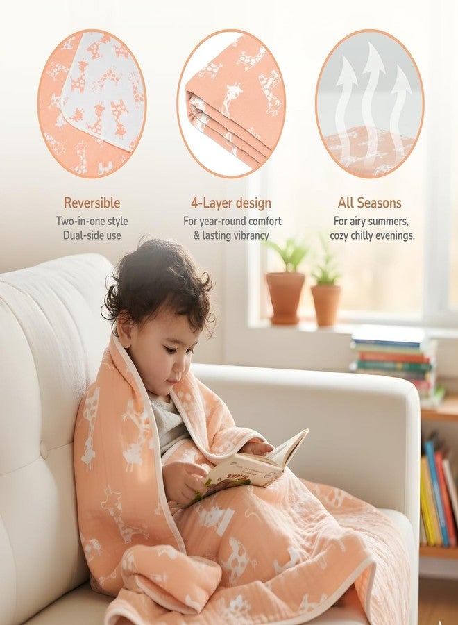 TIDY SLEEP بطانية أطفال مصبوغة بخيوط من تيدي سليب (140 × 100 سم) | تصميم فائق النعومة ومريح بأربع طبقات للأطفال الرضع والأطفال الصغار حتى عمر سنتين إلى 6 سنوات | بطانية خفيفة الوزن وجيدة التهوية مناسبة لجميع الفصول (لون زرافة الخوخ) - Image 3