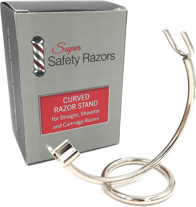 Super Safety Razors Curved Chrome Razor Stand for Straight, Shavette & Cartridge Razors - Fits 100 mm+ Handle Lengths