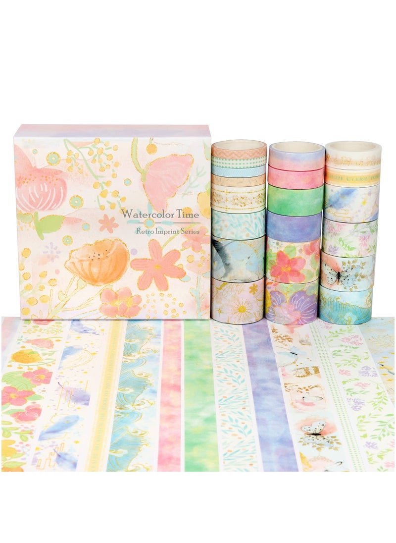 Agugu 20 Rolls Colored Washi Tape Set, Decorative Adhesive Tape for DIY Crafts, Journals, Scrapbooking Supplies, Party Decorations and Arts (Watercolor Time)  - Image 1