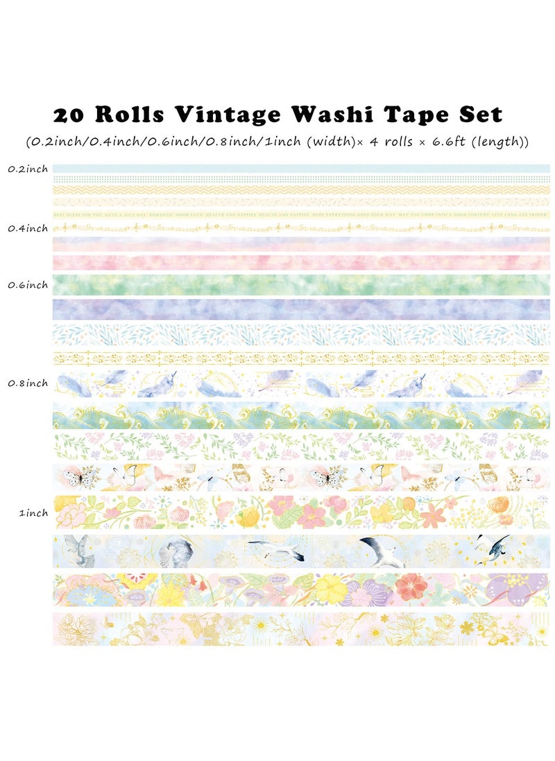 Agugu 20 Rolls Colored Washi Tape Set, Decorative Adhesive Tape for DIY Crafts, Journals, Scrapbooking Supplies, Party Decorations and Arts (Watercolor Time)  - Image 2