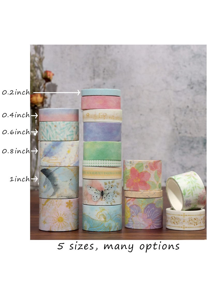 Agugu 20 Rolls Colored Washi Tape Set, Decorative Adhesive Tape for DIY Crafts, Journals, Scrapbooking Supplies, Party Decorations and Arts (Watercolor Time)  - Image 3