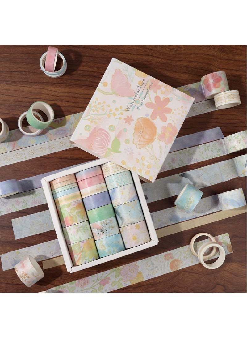 Agugu 20 Rolls Colored Washi Tape Set, Decorative Adhesive Tape for DIY Crafts, Journals, Scrapbooking Supplies, Party Decorations and Arts (Watercolor Time)  - Image 5
