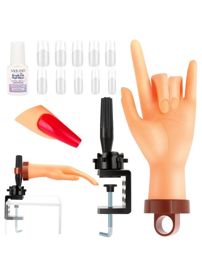 Saviland Practice Hand For Acrylic Nails: Flexible & Realistic Nail Practice Hand Mannequin Hand Silicone Nail Hand Practice With 120Pcs Nail Tips Nail Glue For Beginners Manicure Training Home - Image 1