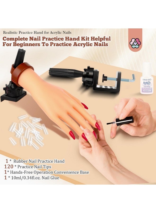 Saviland Practice Hand For Acrylic Nails: Flexible & Realistic Nail Practice Hand Mannequin Hand Silicone Nail Hand Practice With 120Pcs Nail Tips Nail Glue For Beginners Manicure Training Home - Image 3