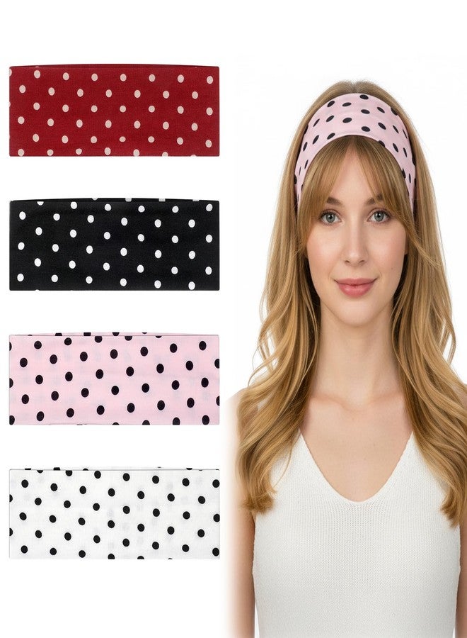 Molain 4 Pack Fashion Polka Dot Headband, Non Slip Wide Elastic Headbands Soft Fabric Hair Accessories for Women Yoga Workout and Daily Fashion - Image 1