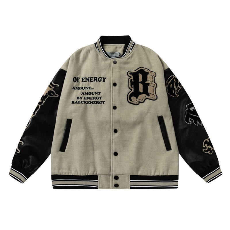 American Retro Flame Element Letter Yellow Baseball Suit For Men And Women National Fashion Street Couple Jacket Coat - Image 5