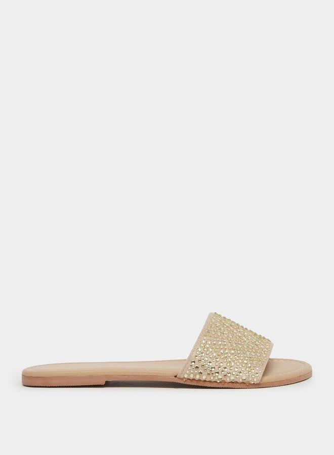 Styli Embellished Slip-On Flat Sandals - Image 1