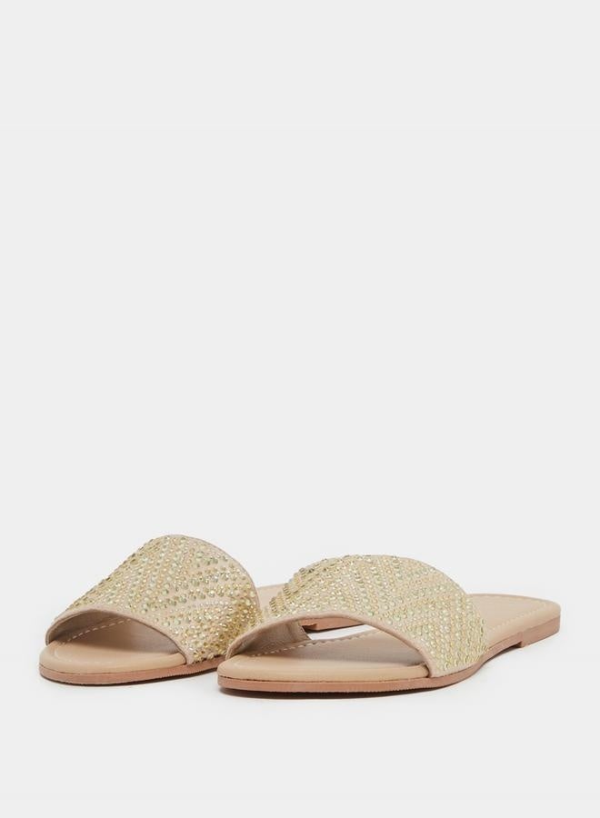 Styli Embellished Slip-On Flat Sandals - Image 3