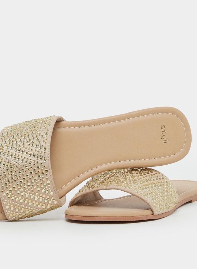 Styli Embellished Slip-On Flat Sandals - Image 4