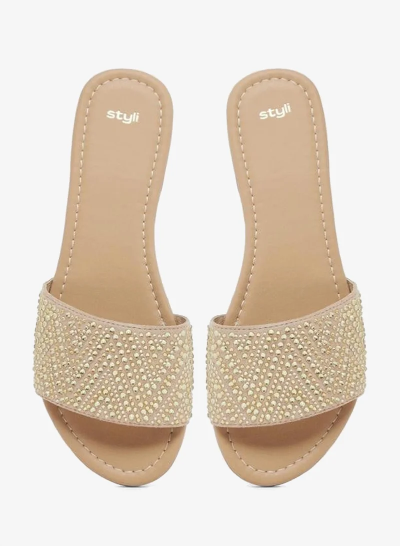 Styli Embellished Slip-On Flat Sandals