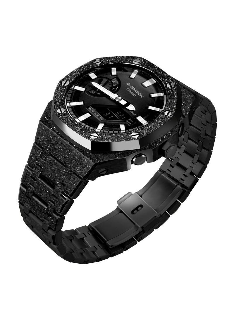 Generic Frosted Gold GA2100 Case Casio G-Shock Oak AP Mod Starry Band BezelFrost gold black shell black steel belt Frost gold black shell black steel belt 