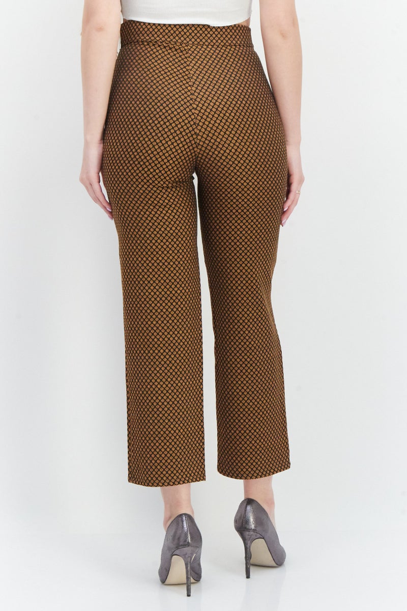 Pull & Bear Women Regular Fit Allover Print Pant, Brown Combo  - Image 4