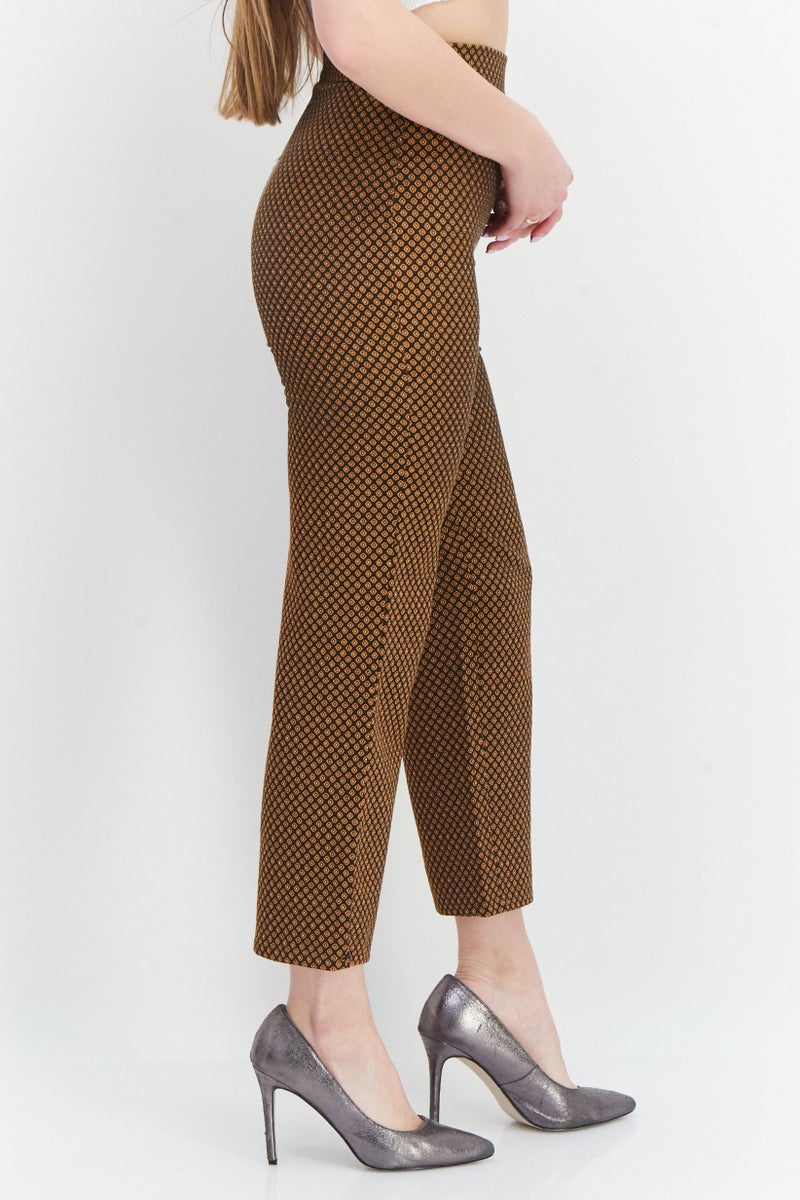 Pull & Bear Women Regular Fit Allover Print Pant, Brown Combo  - Image 2
