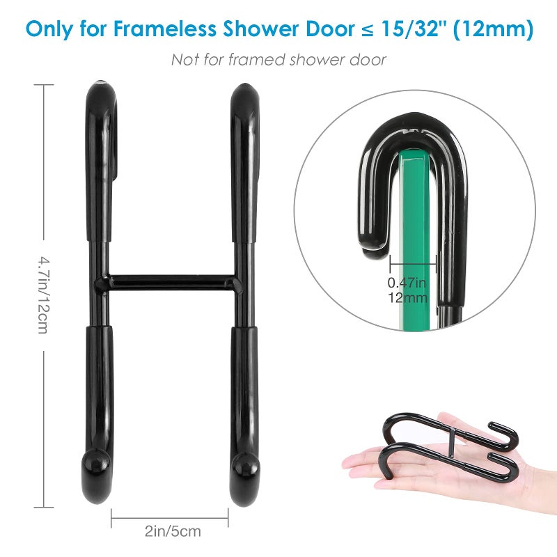 Simtive Shower Door Hooks (2-Pack), Towel Hooks for Bathroom Frameless Glass Squeegee Hooks, Black - Image 3