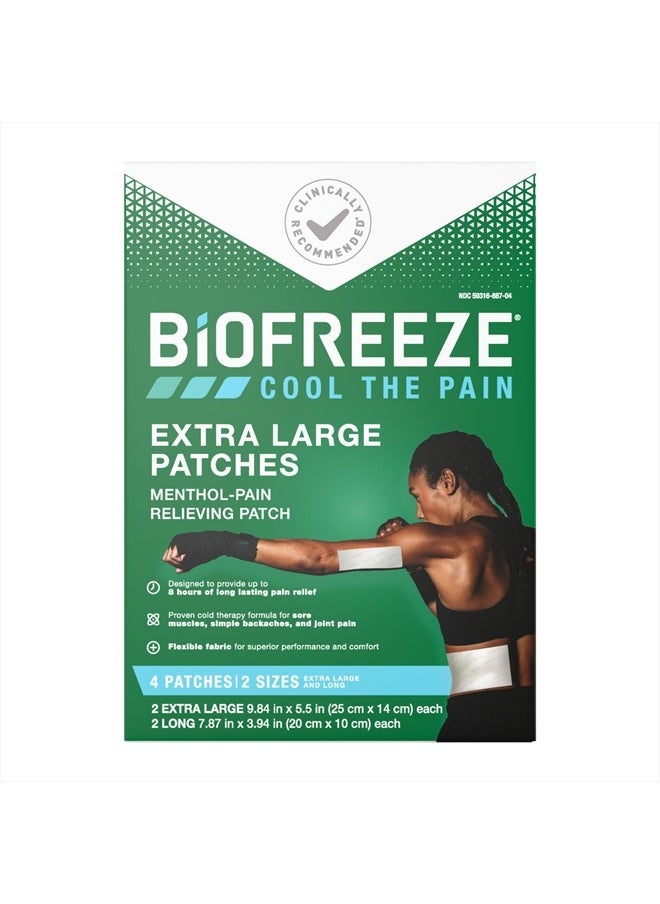 Biofreeze XL Patches Menthol Pain Relieving Patches (4/Box) 2 Sizes Up To 8 Hours Of Long Lasting Pain Relief Of Sore Muscles, Arthritis, Simple Backaches, And Joint Pain (Packaging May Vary)  - Image 1