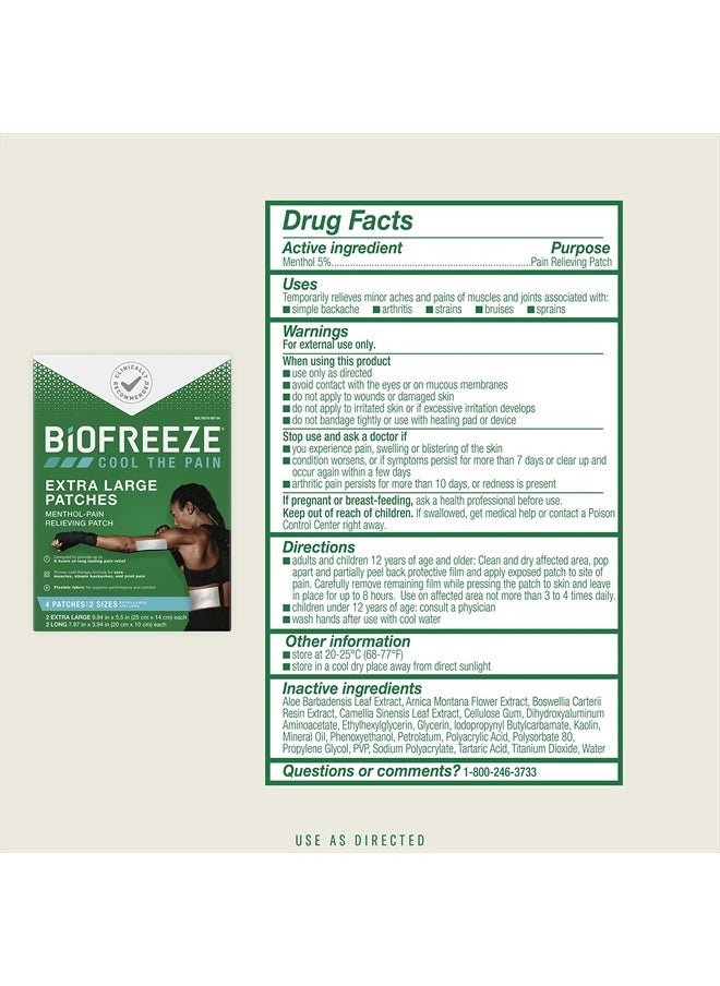 Biofreeze XL Patches Menthol Pain Relieving Patches (4/Box) 2 Sizes Up To 8 Hours Of Long Lasting Pain Relief Of Sore Muscles, Arthritis, Simple Backaches, And Joint Pain (Packaging May Vary)  - Image 2