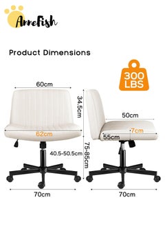 AnneFish Criss Cross Chair with Wheels Fabric Padded Armless Cross Legged Office Desk Chair for Home Office Modern Swivel Height Adjustable Wide Seat Computer Task Vanity Chair  - Image 3