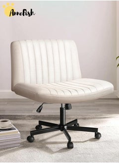 AnneFish Criss Cross Chair with Wheels Fabric Padded Armless Cross Legged Office Desk Chair for Home Office Modern Swivel Height Adjustable Wide Seat Computer Task Vanity Chair  - Image 1